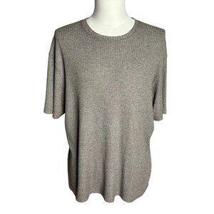 J Ferrar Ribbed Knit Short Sleeve Shirt XL Brown Marled Crewneck Rayon Blend